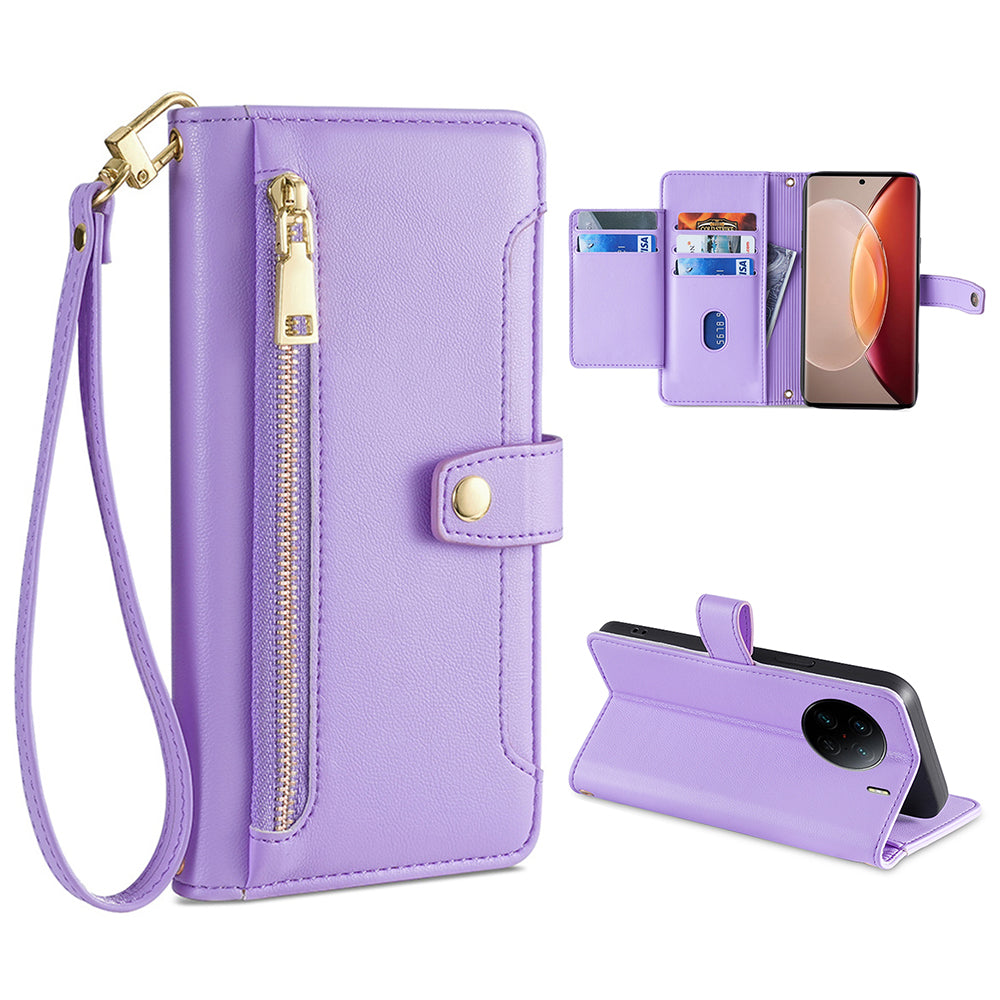 For vivo X90 Pro 5G Zipper Pocket Drop Resistant PU Leather Stand Case Card Slots Flip Phone Cover with Wrist Strap and Shoulder Strap For vivo X90 Pro 5G Zipper Pocket Drop Resistant PU Leather Stand Case Card Slots Flip Phone Cover with Wrist Strap and Shoulder Strap